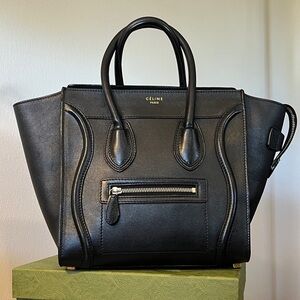 Celine Micro Luggage Tote Black Smooth Calfskin Gold Hardware. Authentic.